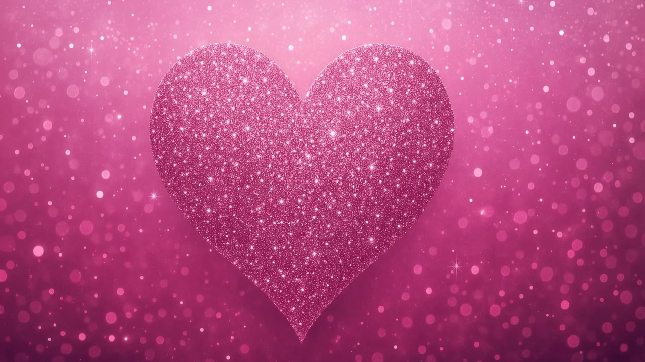 Glittering Pink Heart Shape with Sparkling Particles Background