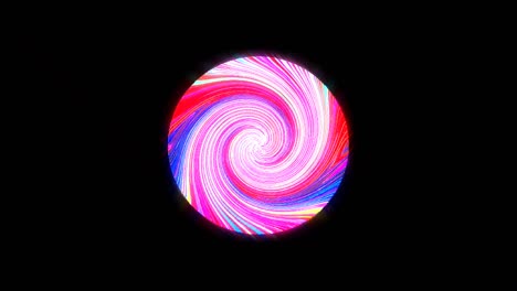 forma redonda animada de luces intermitentes multicolores, sobre un fondo negro