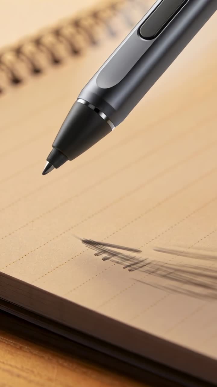 Vertical video: Contacting gray pen making hatching on lined pad to shade area at desk, copy space