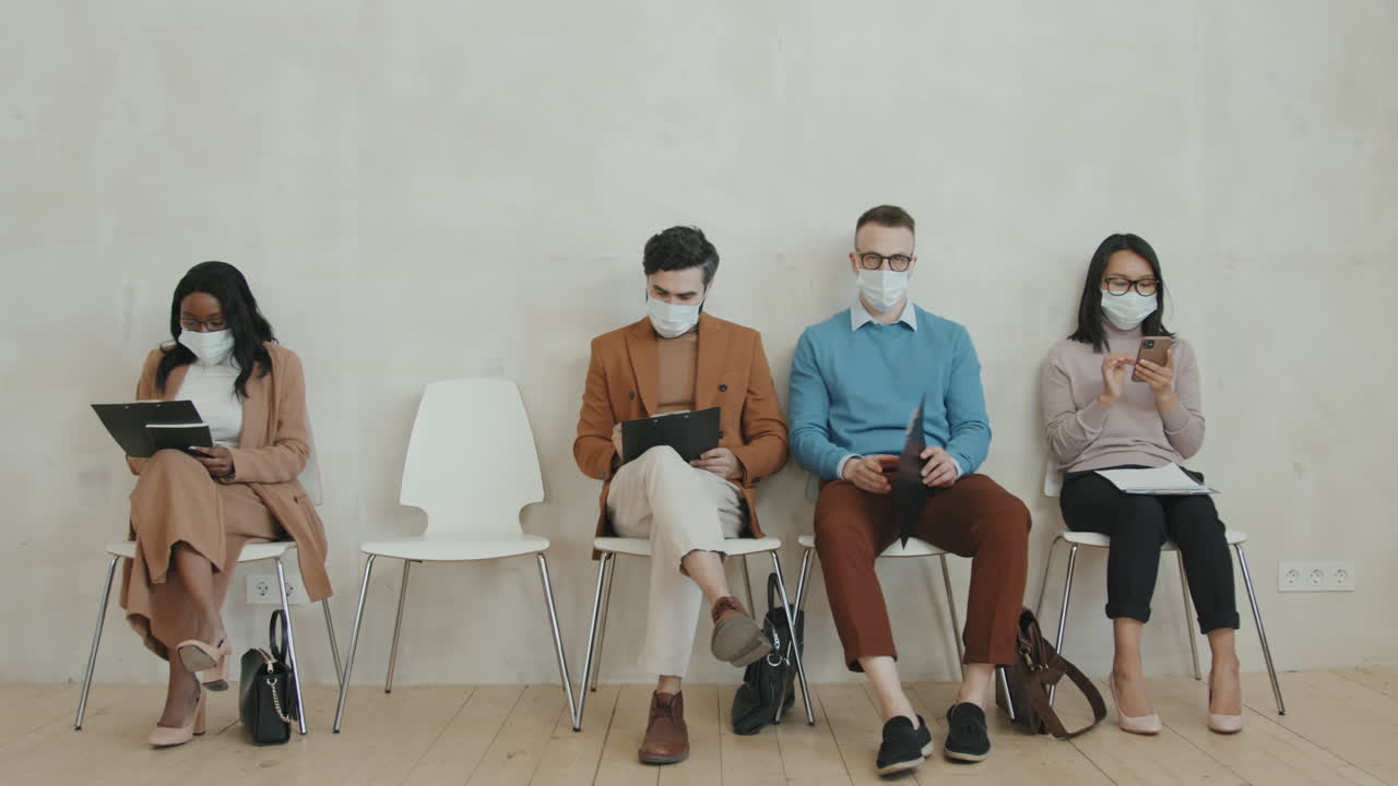 Diverse Group of Job Applicants in Face Masks