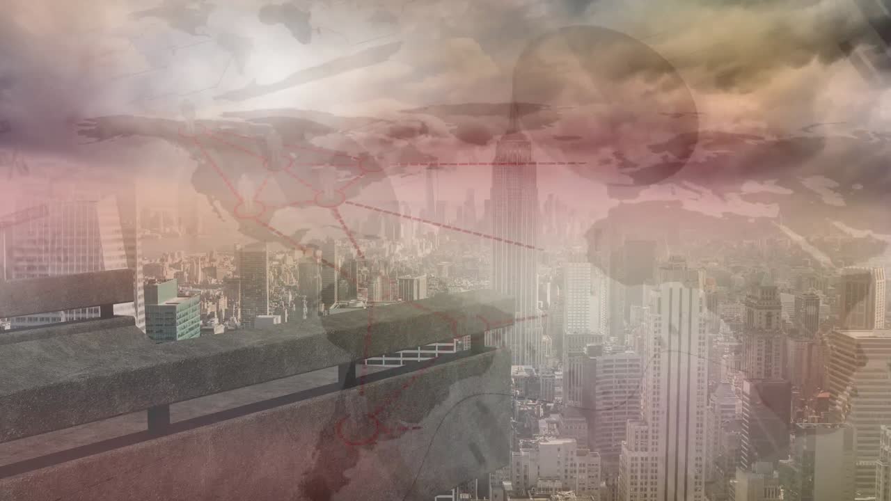 animación del procesamiento de datos sobre el paisaje urbano