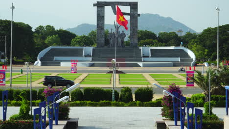 april park monument and vietnamese flag on sunny day