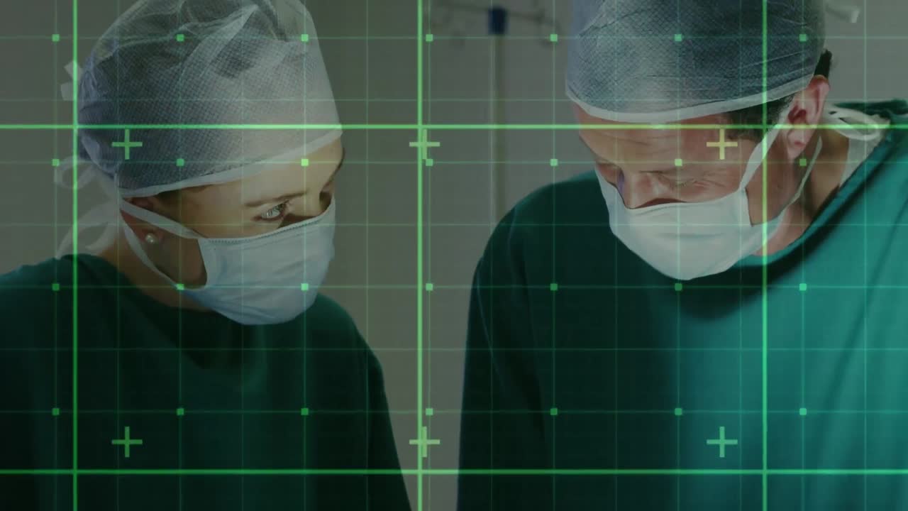 다양한 남성과 여성 외과 의사들의 줄을 움직이는 것