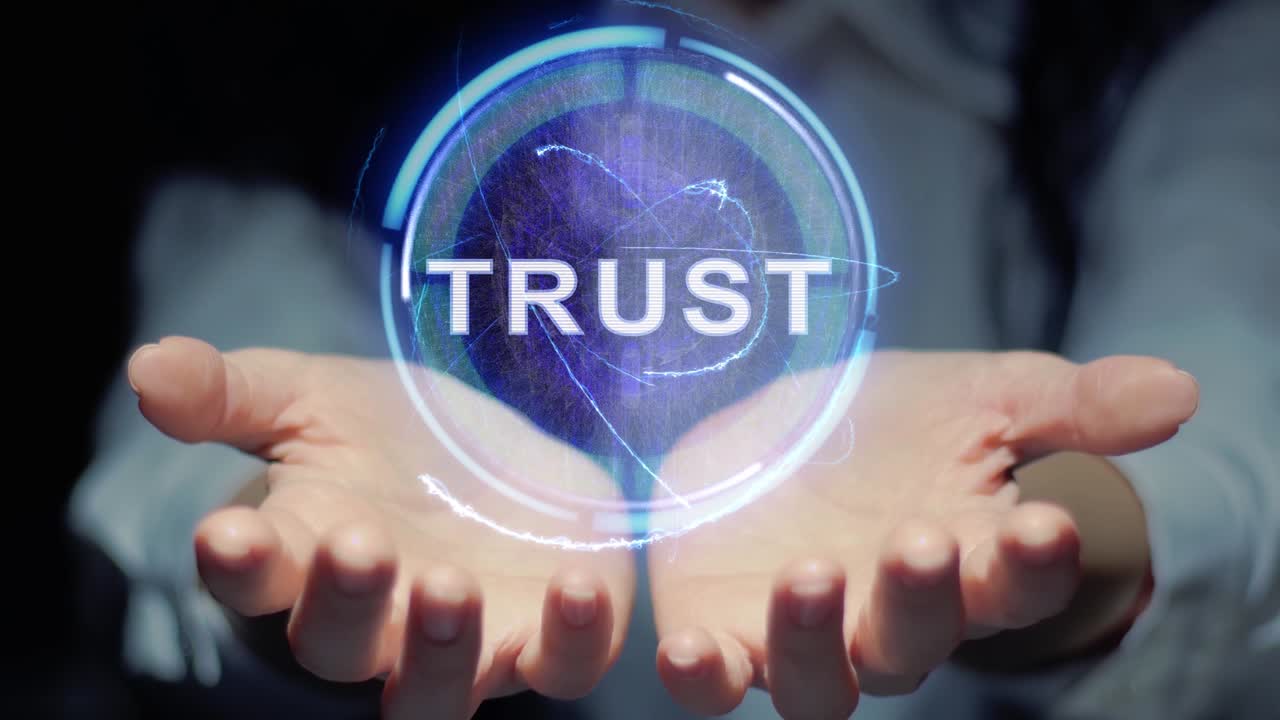 손을 보여주세요. 홀로그램. 신뢰.