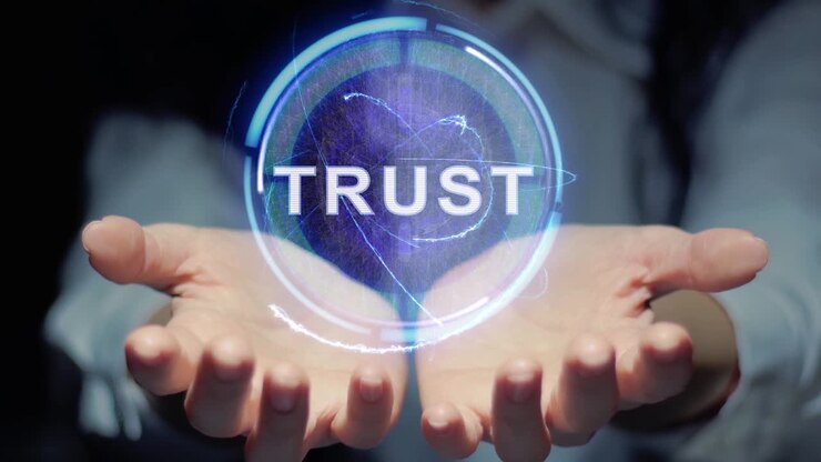Hands show round hologram Trust