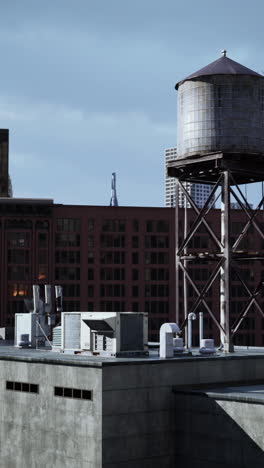 water tower on a rooftop in a city