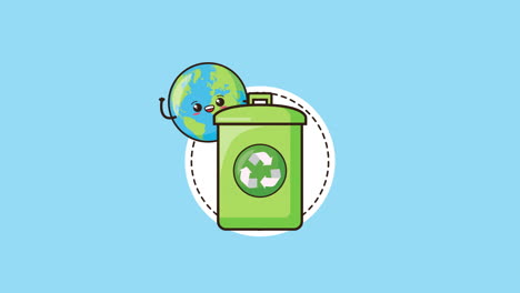 eco friendly environmental animation with earth character and recycle symbol