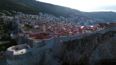 stone walls around the dubrovnik old town in the early morning in croatia. - aerial shot