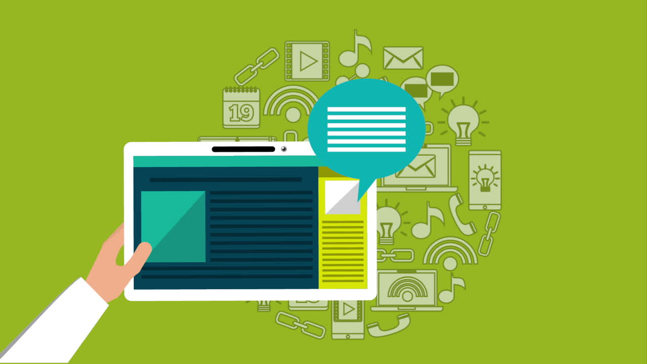 tableta que muestra contenido digital con iconos relacionados con las redes sociales