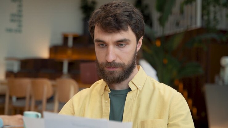 A Male Takes Notes In His Notebook In A Coffee Shop 1