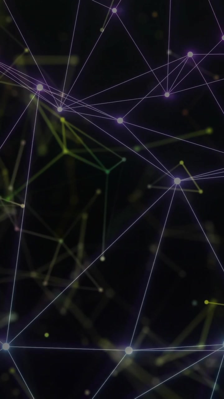 Animation of network of connections over shapes on black background