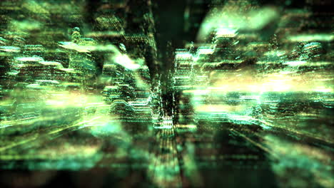 futuristisches head-up-display, holographische stadt, digital generiertes bild, virtuelle realität, matrixpartikel in cyber-space-hintergrundumgebung