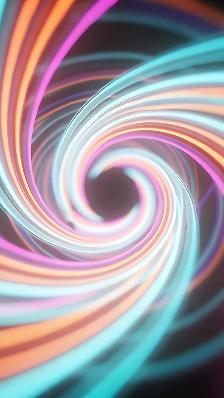 Vertical video: Starting frames, vortex rotating, morphing with neon ribbons creating hypnotic loop
