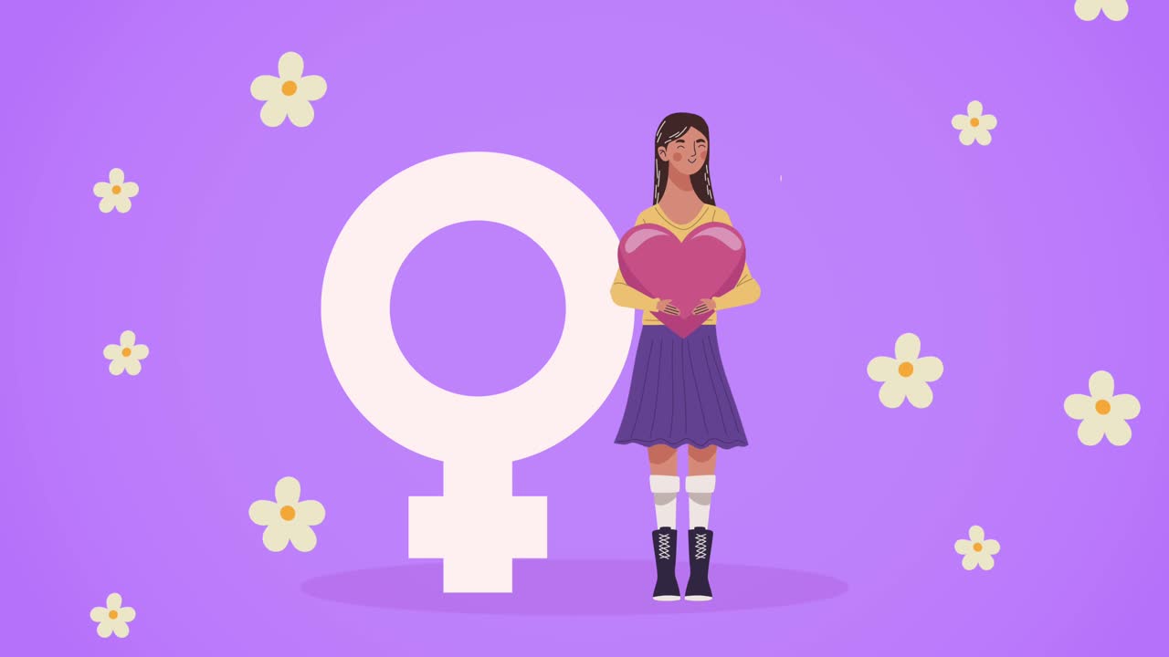 소녀와 여성 성 기호가 있는 행복한 여성의 날 카드