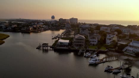 sunrise aerial over helicopter pad in wrightsville beach nc, north carolina