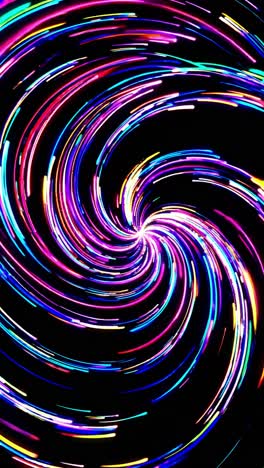 light streaks swirling dynamically, generating vibrant spiral motion against deep black backdrop, representing energy and abstract visual momentum