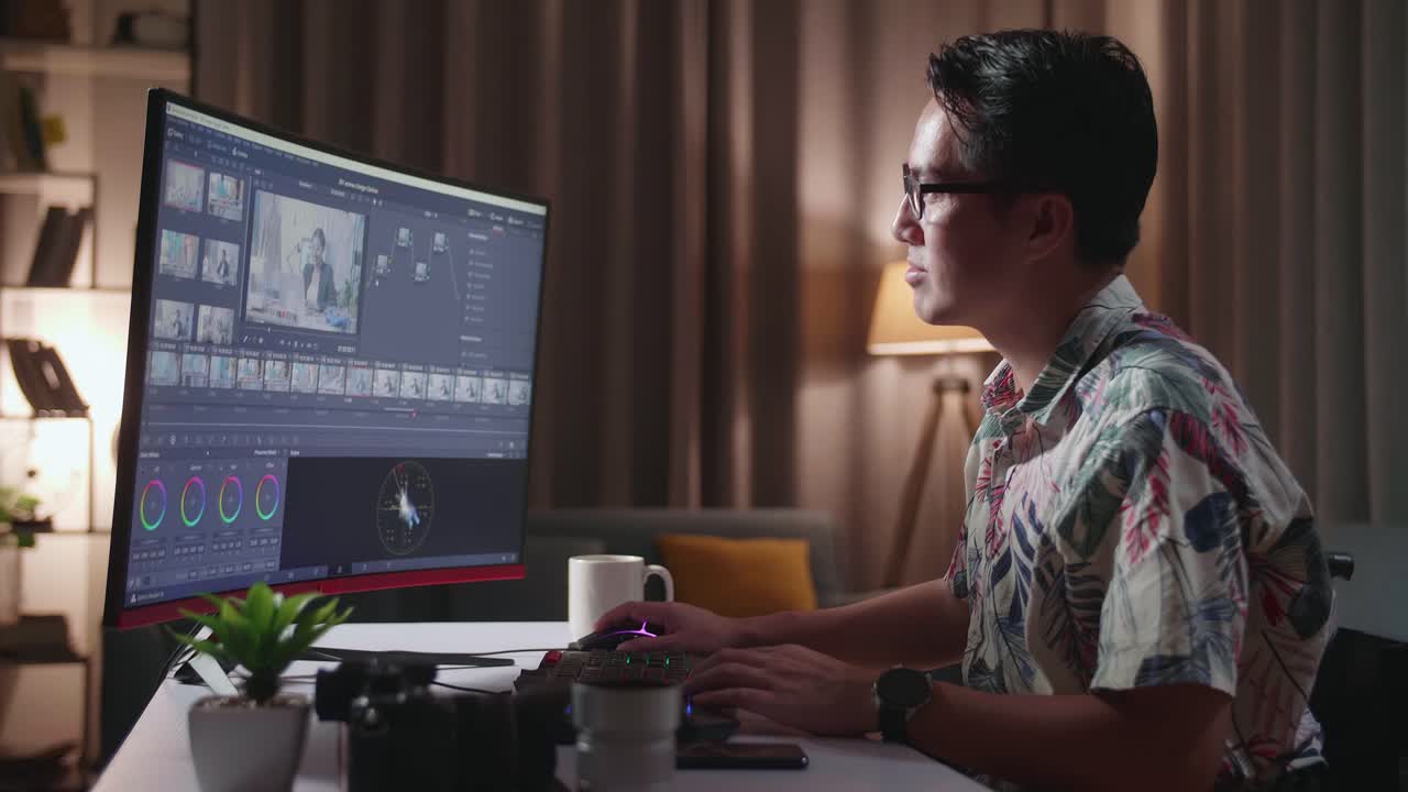 editor de video feliz celebrando un proyecto