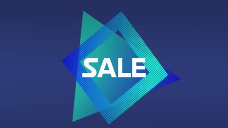 animation of sale text over abstract shapes on blue background