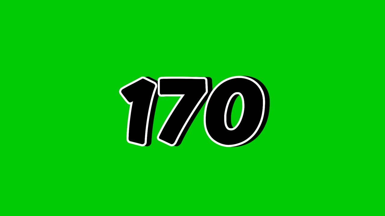 Number 170 symbol sign animation motion graphics cartoon on green screen background. Black color number reveal on smoke,for video number for video elements