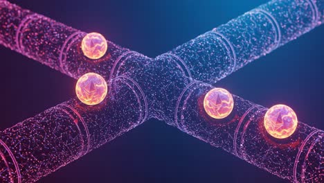 a stunning visualization of quantum particles interacting at the intersection of energy streams in an abstract digital environment