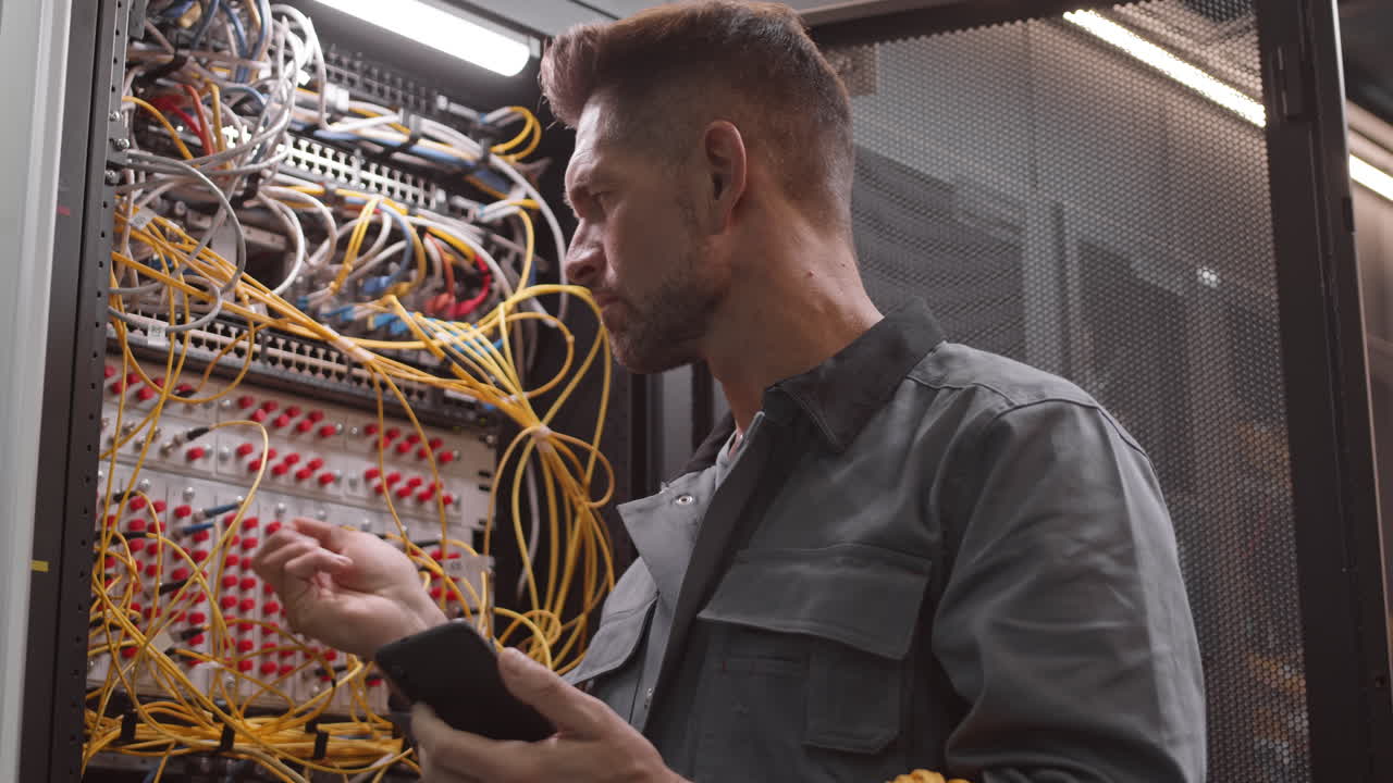 Ingeniero de red trabajando en la sala de servidores