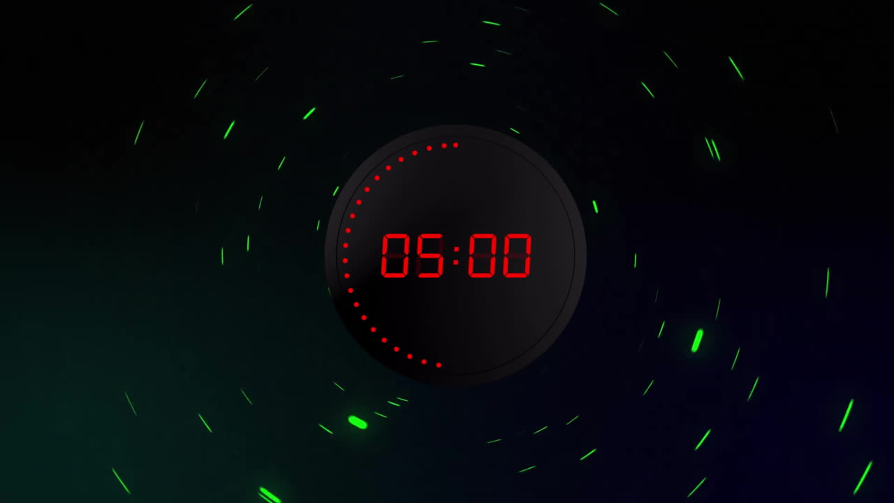 animación de cambio de temporizador digital rojo con puntos rojos sobre fondo negro