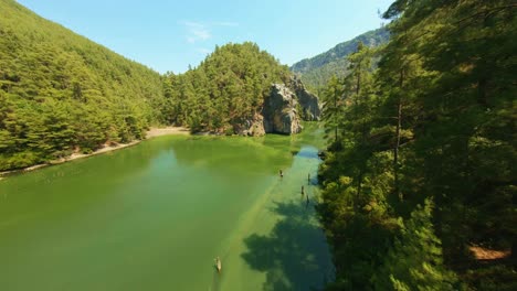 Tiro-De-Drone-Fpv-Del-Río-Entre-Los-árboles