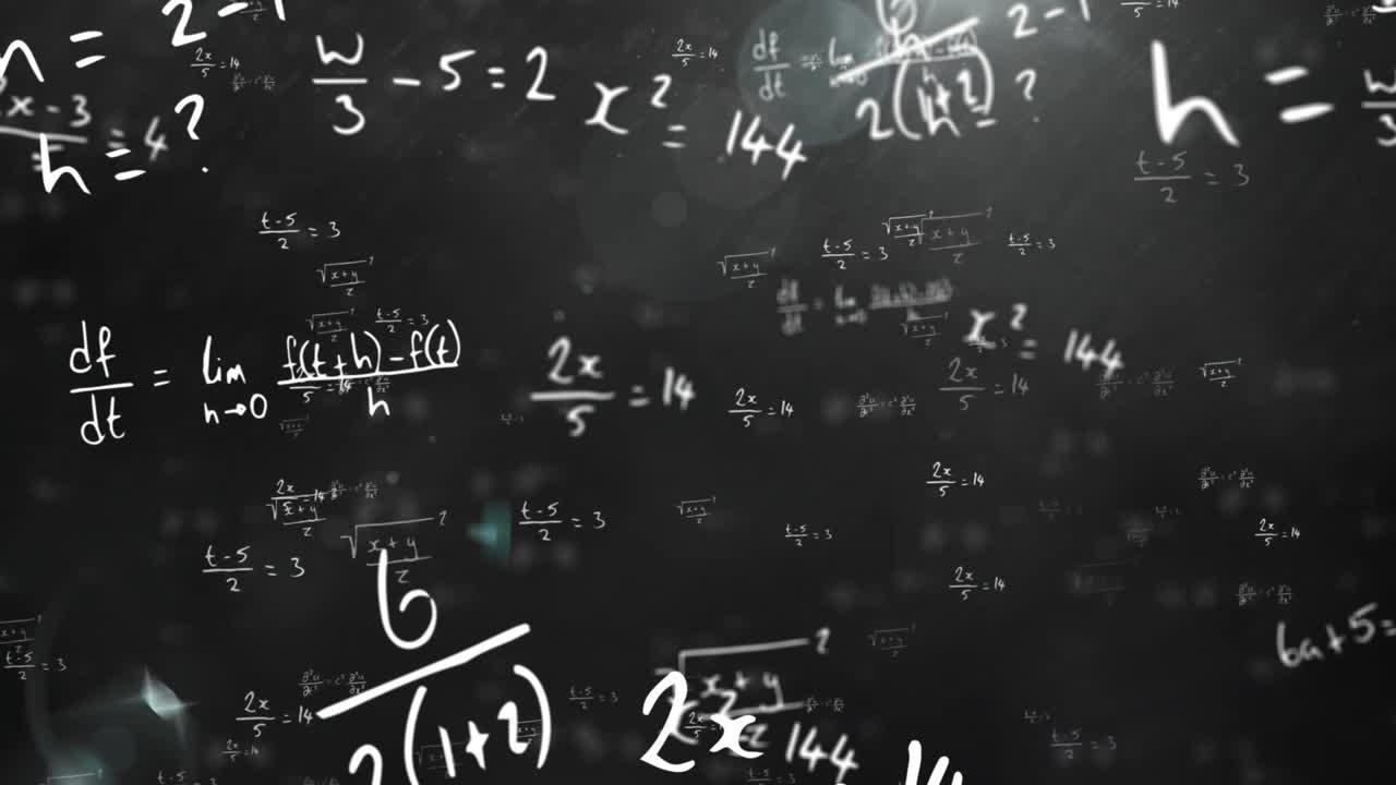 animación de ecuaciones matemáticas sobre rastros de luz sobre fondo negro