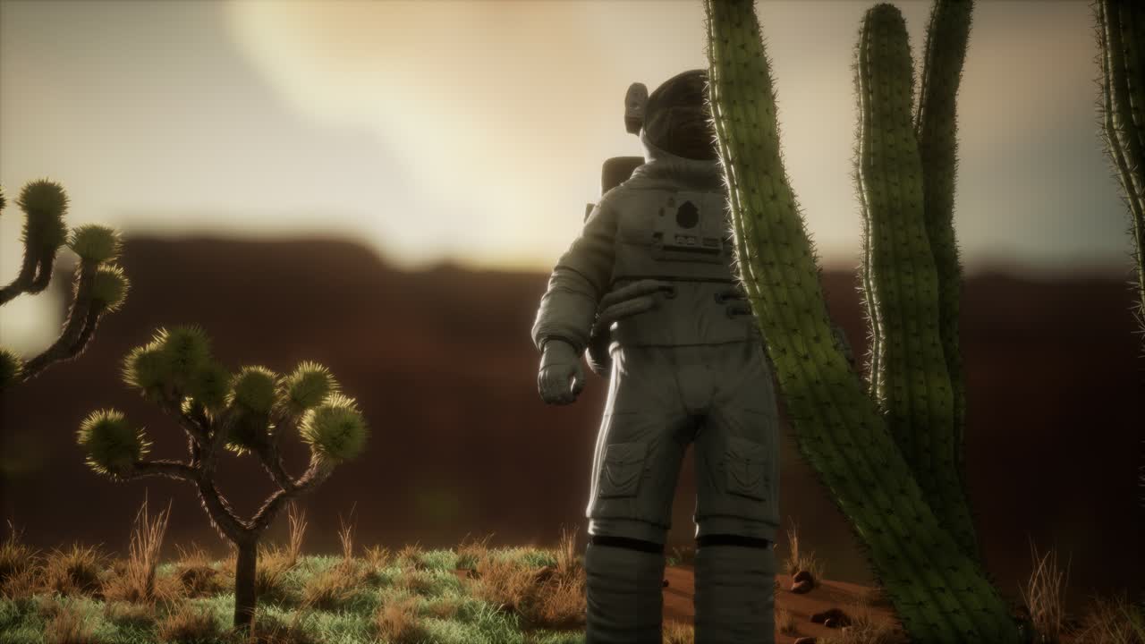 네바다의 높은 사막에 있는 우주 비행사