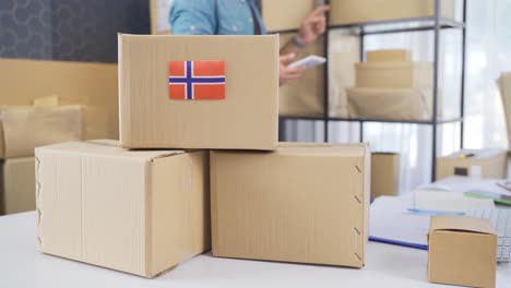 norway flag on logistic cargo package.