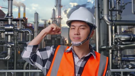 confident engineer at a refinery