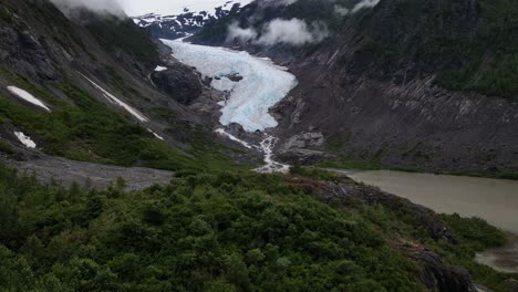 beautiful and picturesque bear glacier provincial park and strohn lake on a gloomy, overcast day