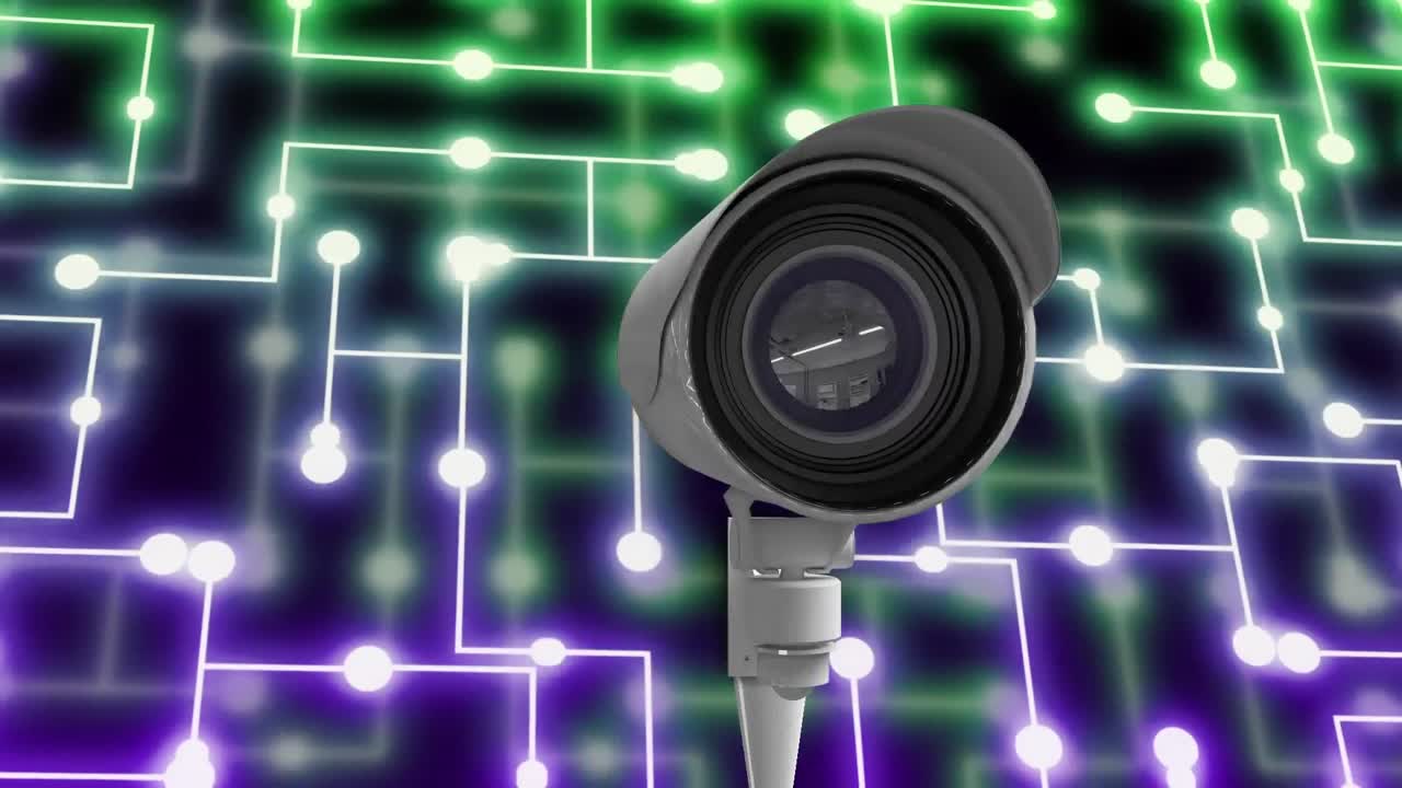 animación de la cámara de cctv y procesamiento de datos a través de una placa de circuito