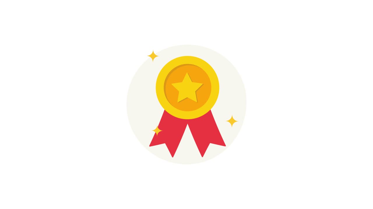 Animated Gold Award Medal with Red Ribbon and Star