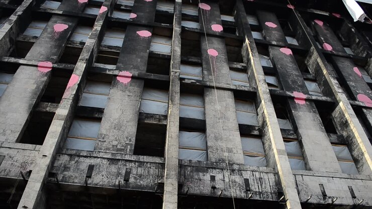 O Edifício dos Sindicatos em Kiev, Ucrânia. O edifício que ardeu após a revolução