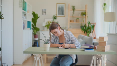 female student learning at home