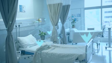animation of network of medical icons and data processing over hospital bed