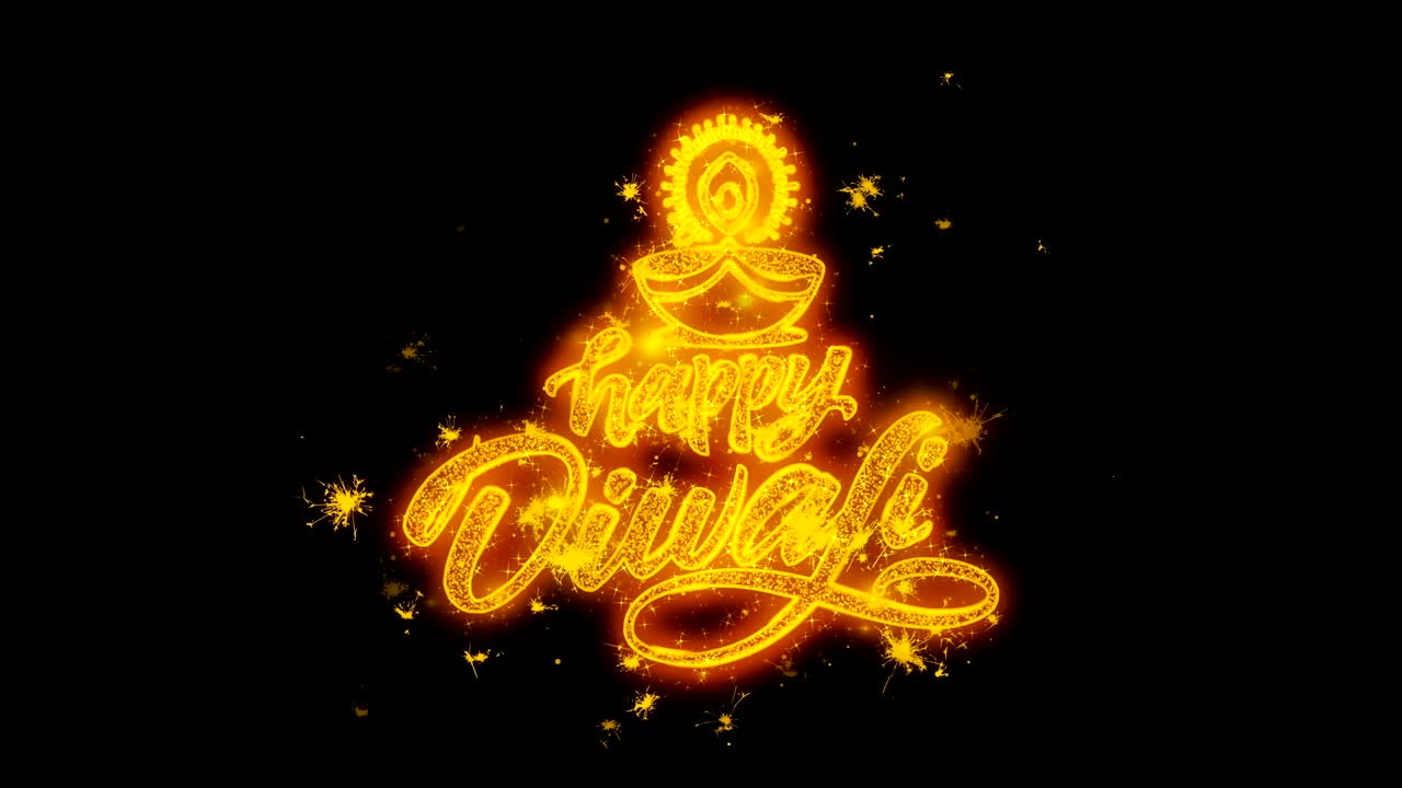Happy Diwali text with Golden Shining Glitter Star Dust Wave of Trail Sparks Blinking Particles Fireworks. Shubh Deepavali Light and Fire Festival lights Greeting Card .7