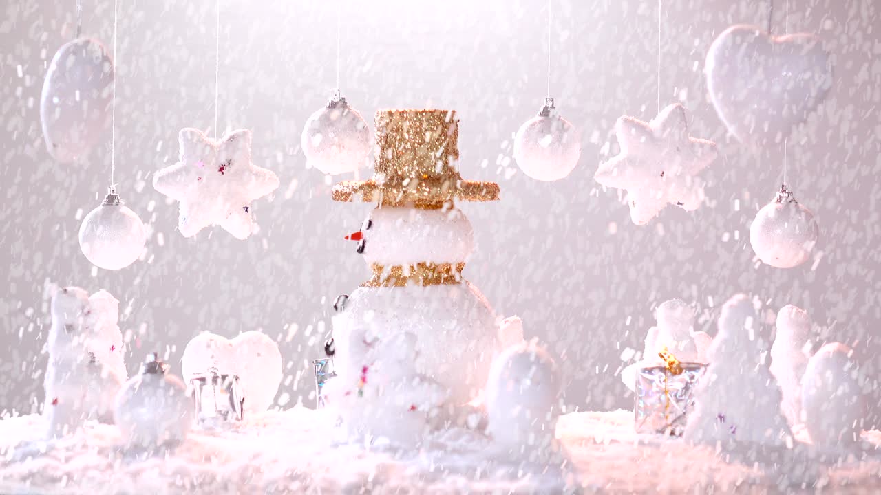새해 또는 크리스마스 휴가 국제에 눈에 snowman., 행복한 시간, 눈이 떨어지는 회전 360도 주변 으로 볼 수 있습니다.