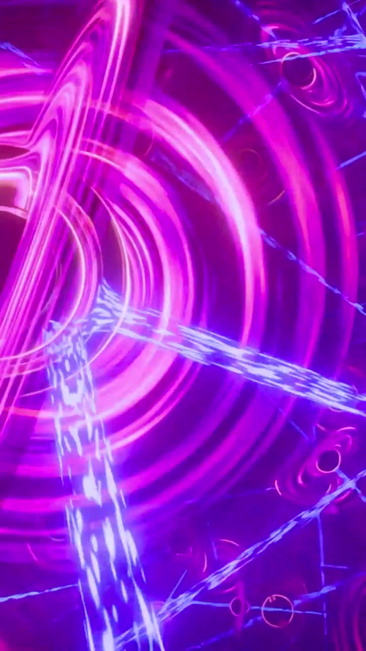 Loop di Sfondo Astratto con Anelli Viola Luminosi e Linee Laser Blu
