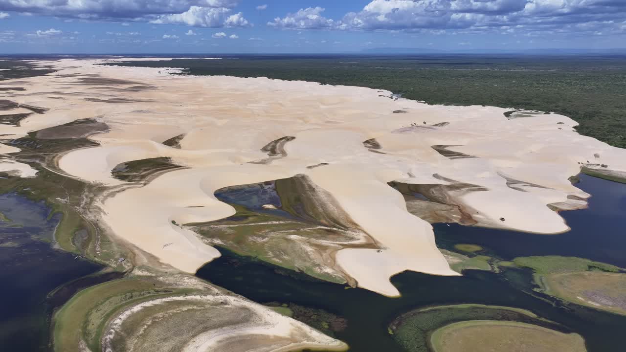 Lencois Piauienses ved Luis Correia i Piaui, Brasilien. Små naturbilleder. Portinho Lagune. Lencois Piauienses ved Luis Correia. Slyngende sandklitter. Regnvandssøer. Tropisk rejse