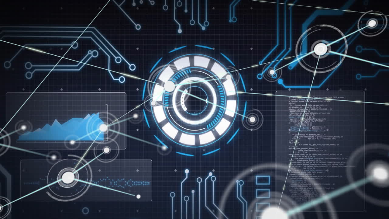 animación de la red de conexiones sobre el escaneo de alcance sobre fondo negro