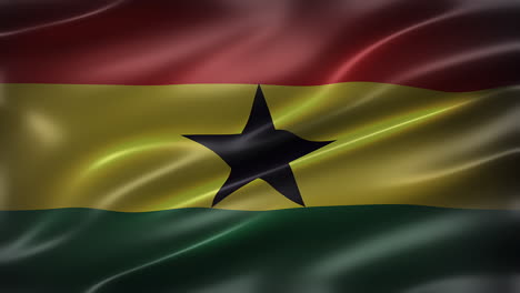 the national flag of ghana republic, full frame, front view, glossy, fluttering, elegant silky texture, waving in the wind, realistic 4k cg animation, sleek, movie-like look, seamless loop-able