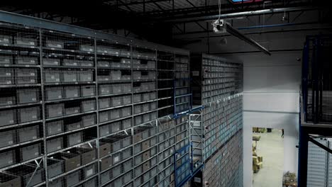 lots of shelve storage options at industrial storage warehouse; drone reveal