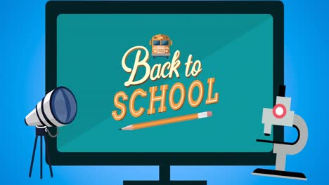 animation of back to school text on blue background