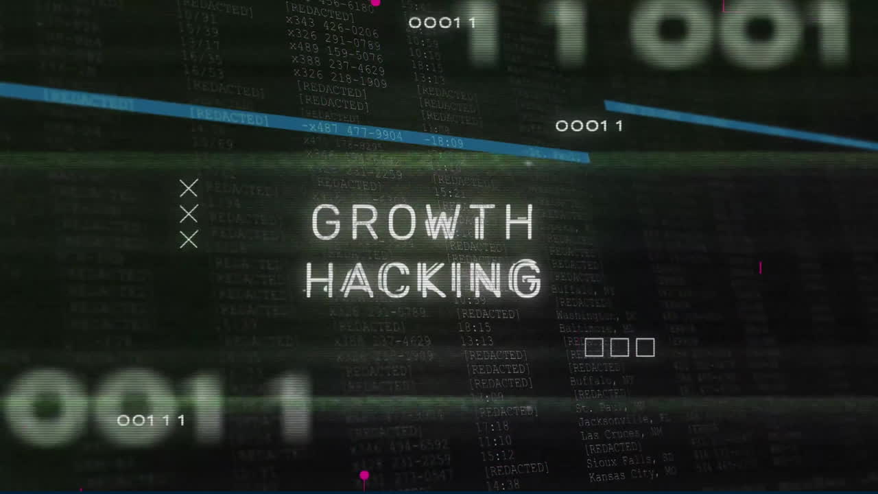 Animation of data processing over growth hacking text