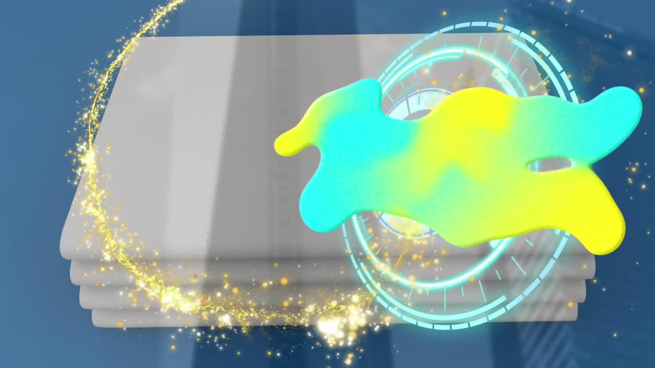 블루 배경에 스 ⁇  스캔, 블롭 및 컴퓨터 스토리지 디스크의 애니메이션