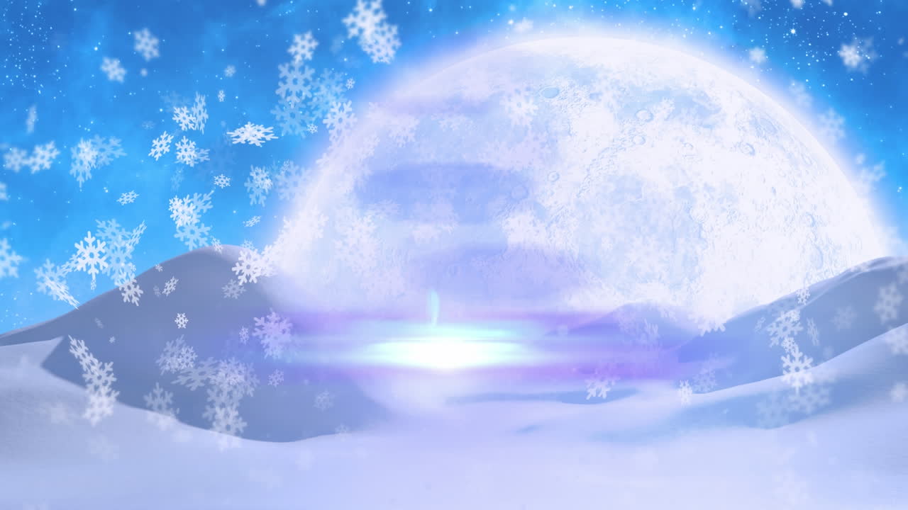 겨울 풍경 위에 내리는 눈의 애니메이션