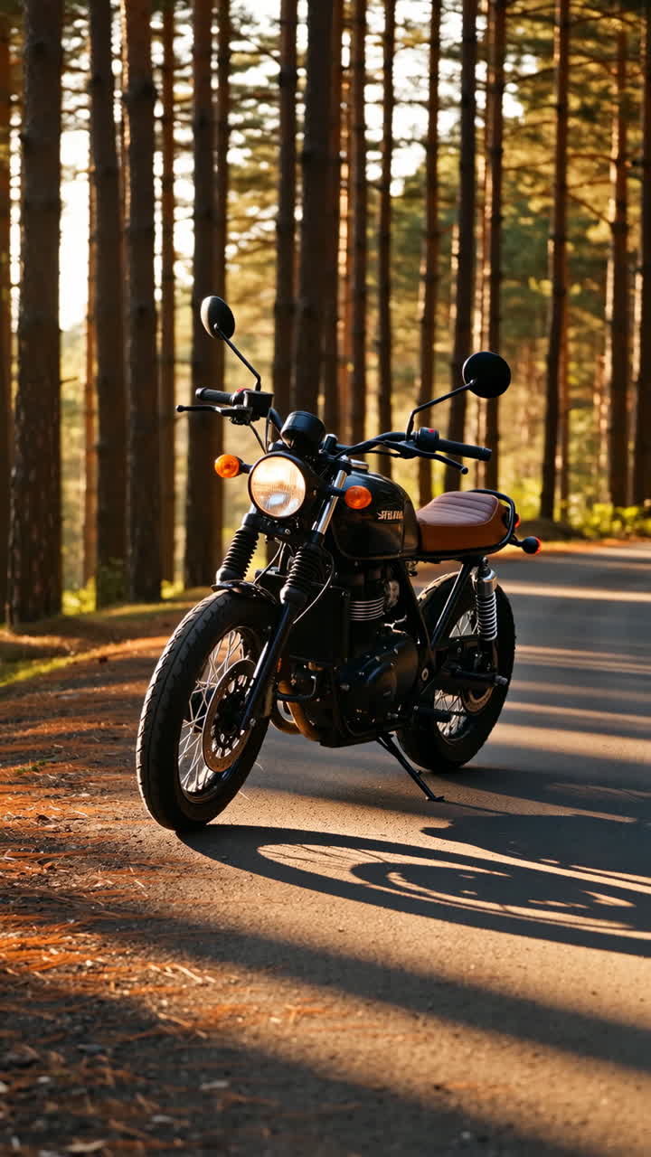 Vintage Motorcycle on a Forest Road
