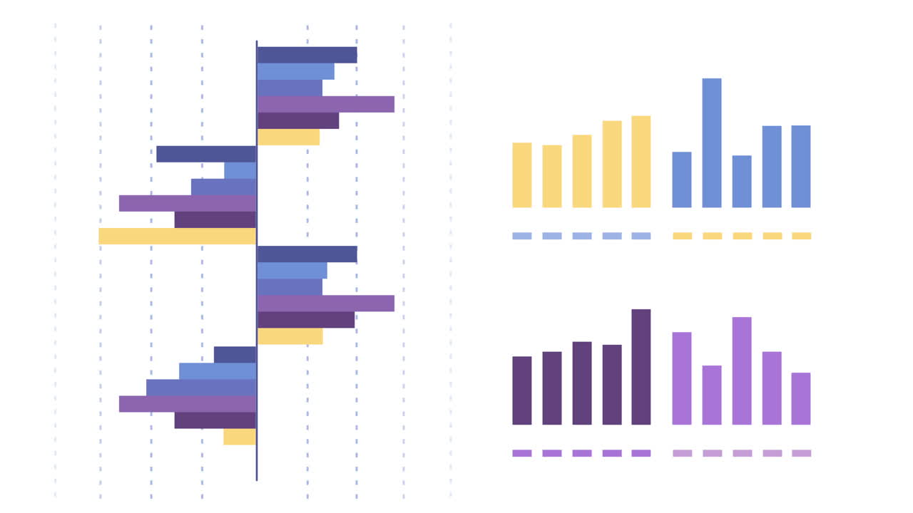 Animation of financial data processing with graphs on white background